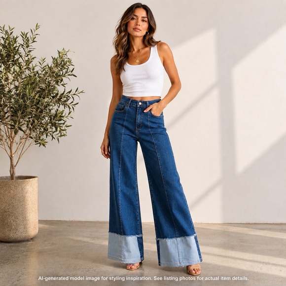 Kut from the Kloth Denim - KUT from the Kloth Margo Wide Leg Jeans Women's 10 Blue Cuffed Pintuck High Rise